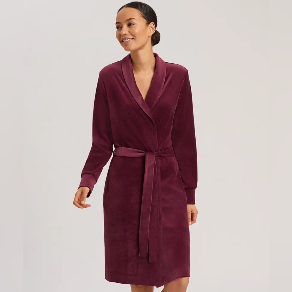 HANRO Maroon Burgundy Ruby Wine Cotton Modal Velvet Robe Size XS